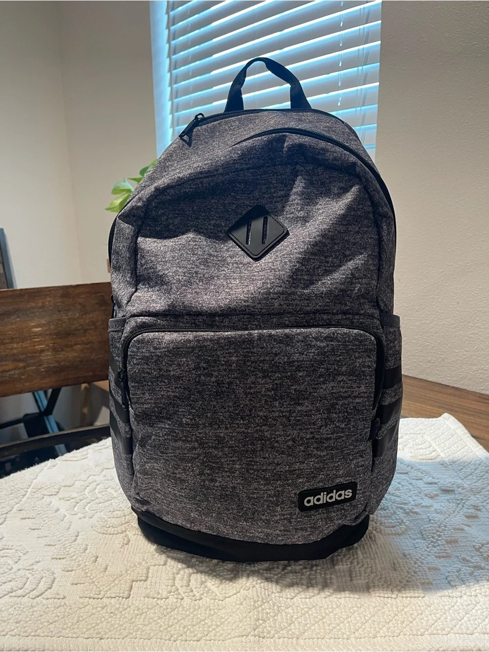 adidas Gray Heather Backpack with Front Zip Pocket